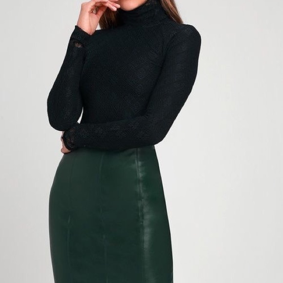Green Aline Leather Skirt MIDI - Picture 8 of 8